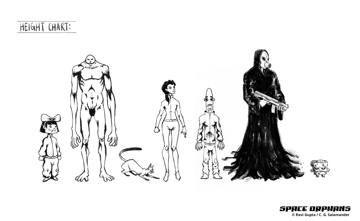 Height  Chart for the characters from the comic 'Space Orphans'.